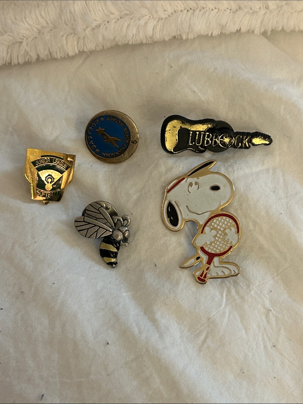 Vintage Snoopy Tennis Enamel Pin + Assorted Vintage Lapel Pins